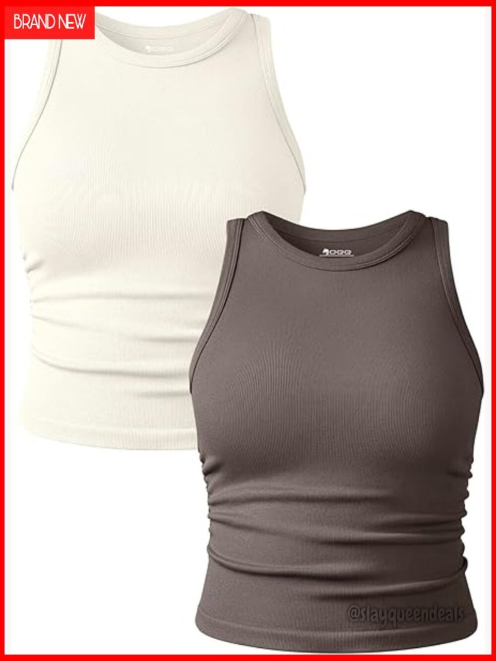2-Piece Stretch Nylon Tank Tops, Crew Neck Sleeveless Crop Camis